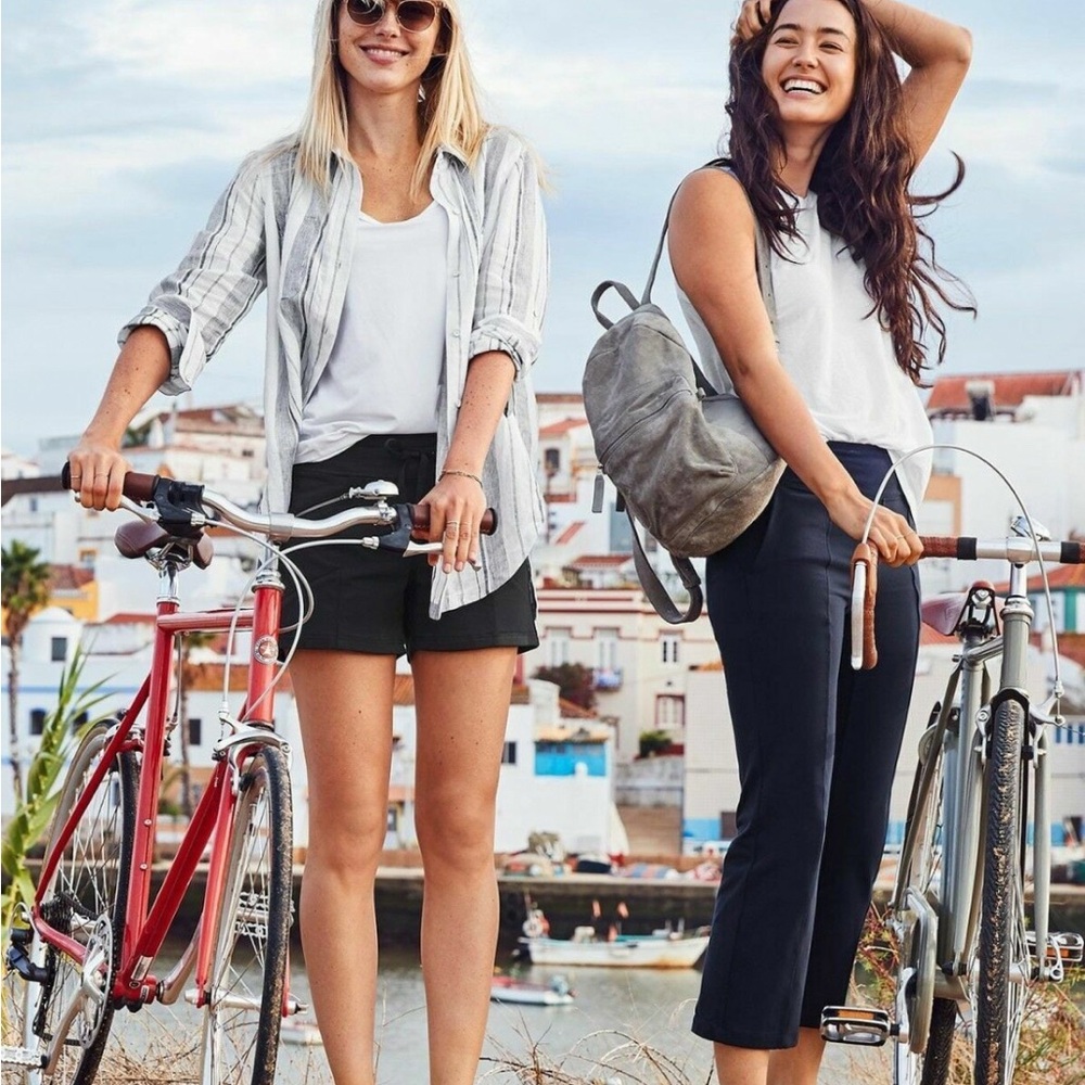 Athleta Gray white Striped Button Down Shirt